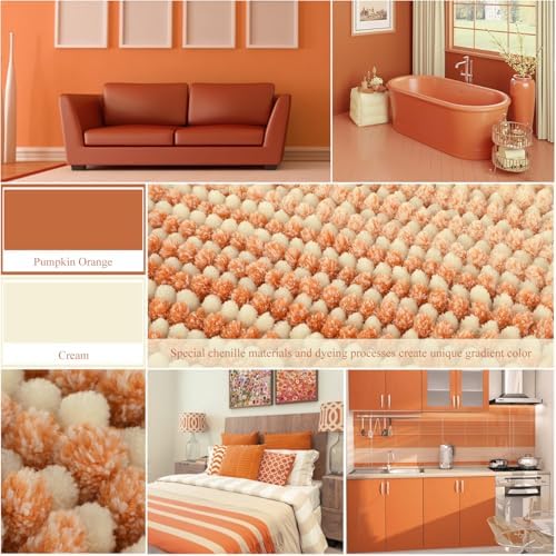 BSICPRO Large Bathroom Rugs Runner, 24x70 Chenille Bath Mat, Pumpkin Orange - Image 2