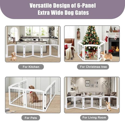 LZRS 6-Panel Extra Wide Wooden Freestanding Dog Gate: Foldable Solid Wood and - Image 6