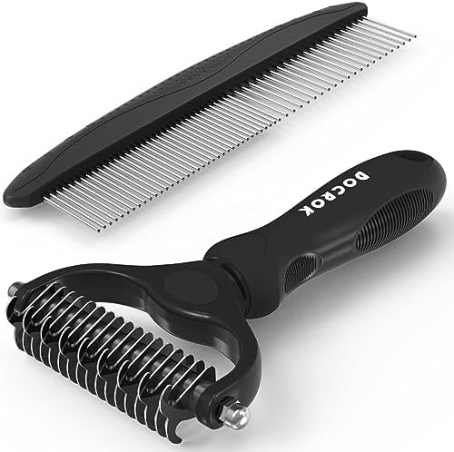 Docrok Pet Grooming Combo: Undercoat Rake, Dematting Deshedding Brush by DOCROK