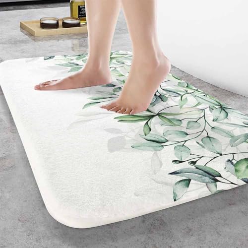 Watercolor Leaf Bath Rugs for Bathroom Hand Paint Leaves Durable Flannel Bath - Image 2
