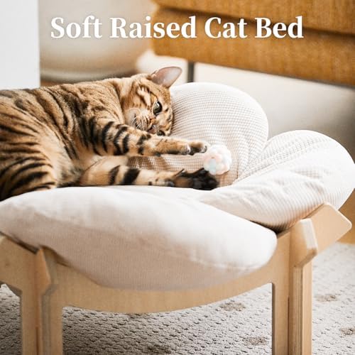 PACHIRA Elevated Cat Bed Wooden, Cat Couch Fluffy, Cat Sofa Flower - Image 3