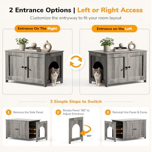 Cat Litter Box Enclosure Furniture Dog Proof, Hidden Kitty Washroom Cabinet Low - Image 3