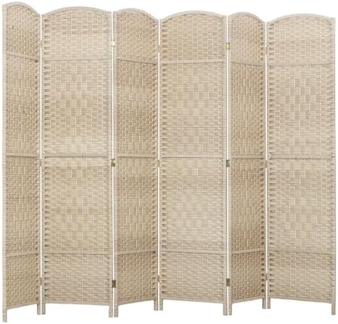HOMCOM 6 Panel Room Divider 6 Ft Privacy Screen Hand-Woven Washed Oak by HOMCOM
