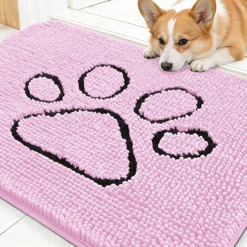 OLANLY Dog Door Mat for Muddy Paws 30x20, Paw Print Design Chenille Mud Mat by OLANLY