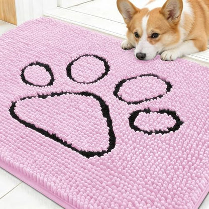 OLANLY Dog Door Mat for Muddy Paws 30x20, Paw Print Design Chenille Mud Mat by OLANLY