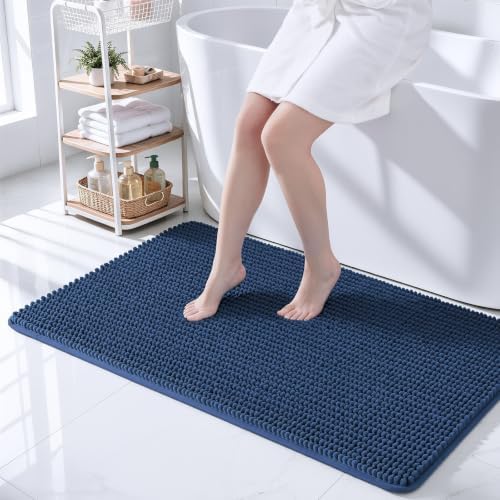 Ophanie Navy Blue Bathroom Rugs 44x24, Soft Chenille Bath Mat, Non Slip by Ophanie