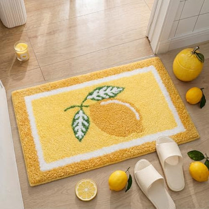 Boao Lemon Bathroom Rug Yellow Tufted Bath Mat Non Slip 24 x 16 Inches - Image 4