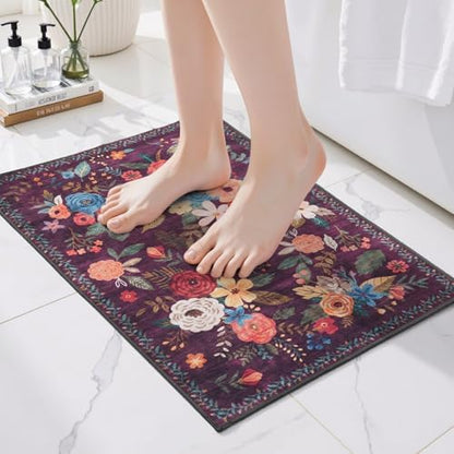 24x17 Inch Door Mat Indoor Entrance, Floral Area Rug Non Slip Purple by WelcometoBabovid
