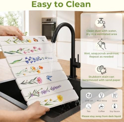 LOKHOM Stone Dish Drying Mat, 11.8"x15.7" Diatomaceous Earth Mat Floral - Image 5