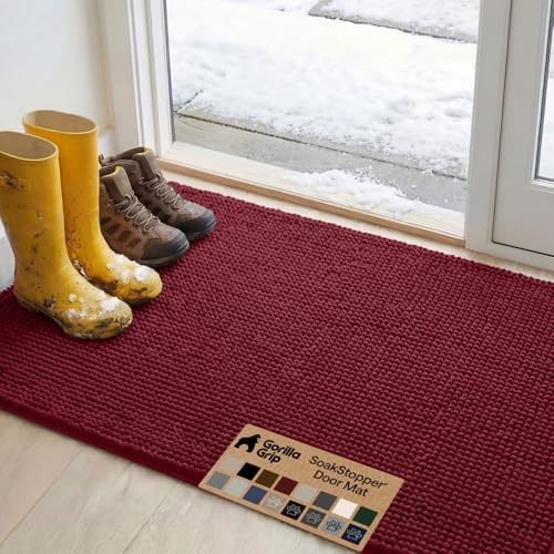 GORILLA GRIP SoakSTOPPER Dog Door Mat, Machine Wash and Dry, 48x30 Burgundy by GorillaGrip
