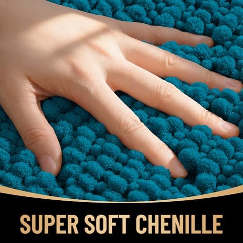 OLANLY Thick Chenille Absorbent Bathroom Rugs Mat 30x20, Peacock Blue - Image 2