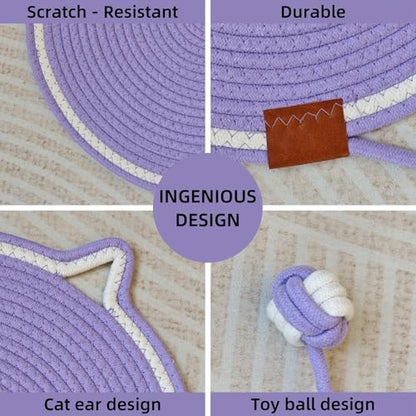 Cat Scratcher Mat 16.9'' Round Natural Cotton Rope Double-Sided - Image 4