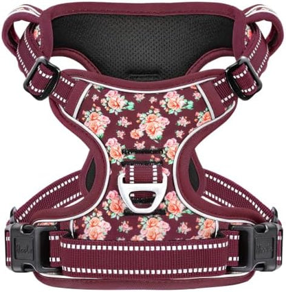 HEELE Dog Harness, Reflective, No Pull No Choke, Flower Burgundy by HEELE