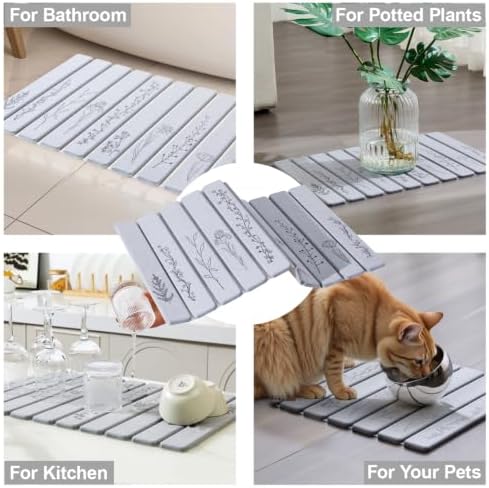 Black Floral Super Absorbent Fast Drying Stone Bath Mat - Image 6
