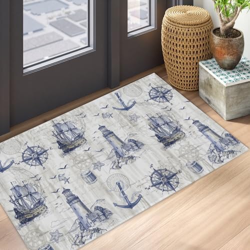 Giwawa Nautical Anchor Bath Rug Sailboat Lighthouse Soft Doormat Non Slip - Image 5
