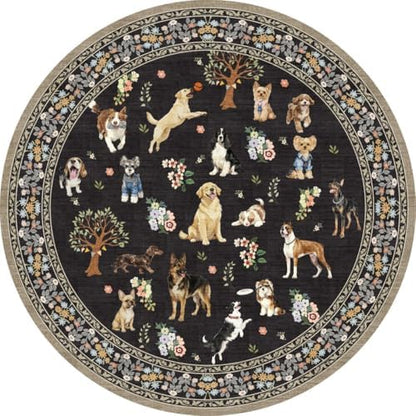 Black 4Ft Round Dogs Area Rug for Living Room Bedroom - Image 6