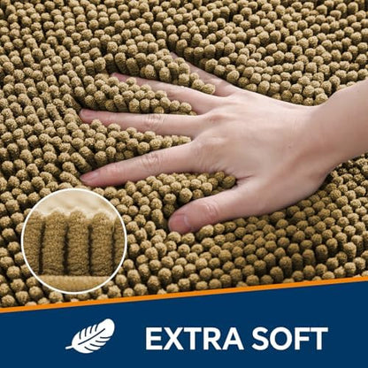 Chenille Bathroom Rug 20"x32" Tan, Non-Slip Plush Bath Mat - Image 3