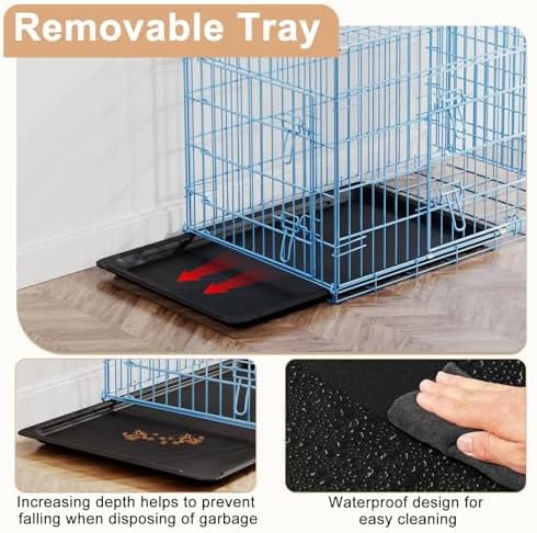 FDW | 42" Foldable Metal Dog Crate | Blue | Cage - Image 4