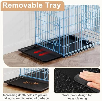 FDW | 42" Foldable Metal Dog Crate | Blue | Cage - Image 4
