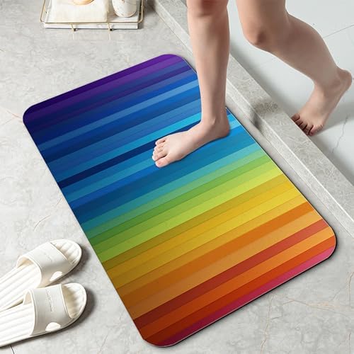Bathroom Rug 29.5"x17", Abstract Rainbow Lines Bath Mat by Unknown