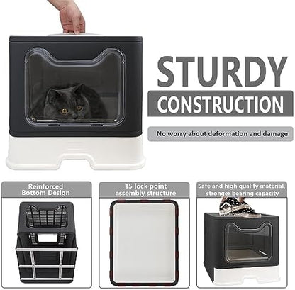 Foldable Cat Litter Box with Lid, Enclosed Potty, Large Top Entry - Image 6