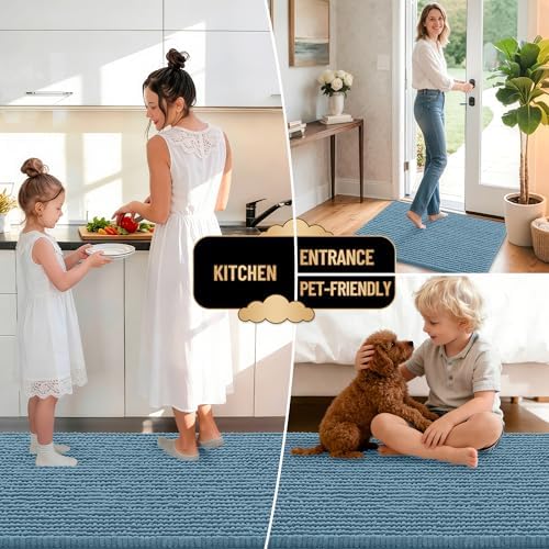 OLANLY Thick Chenille Bathroom Runner Rugs Mats 44x24, Airy Blue - Image 6