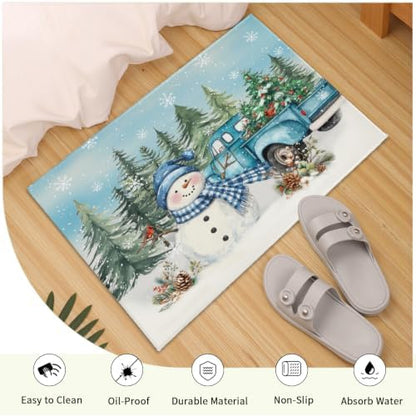 Giwawa Winter Snowman Blue Bath Rug Xmas Truck Microfiber Entryway Doormat - Image 5