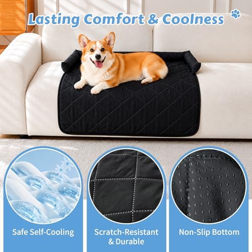 Cooling Dog Bed Mats with Neck & Head Support, 35.43 x31.5 inch Black - Image 2