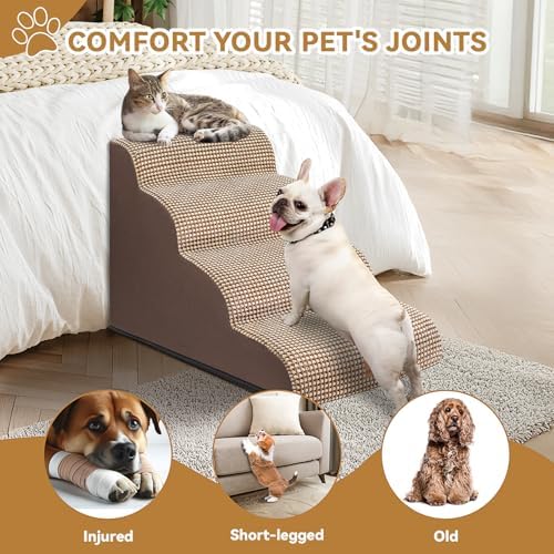 Zerbuger Dog Ramp and Stairs for Bed, Coffee 4 Steps 20" H, Nonslip Cover - Image 4