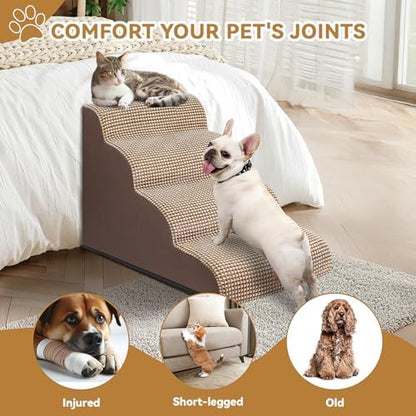 Zerbuger Dog Ramp and Stairs for Bed, Coffee 4 Steps 20" H, Nonslip Cover - Image 4