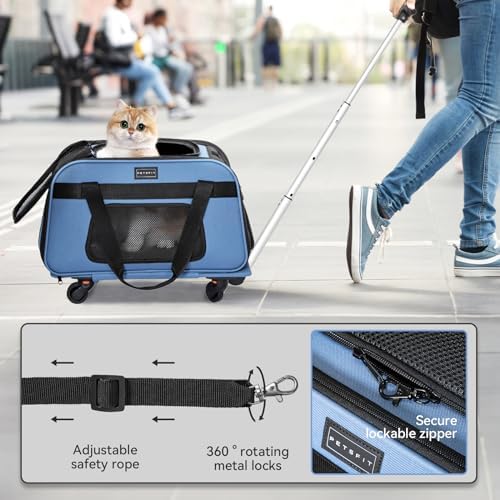 Petsfit Cat Carrier with Wheels, Removable Spinner Wheels - Image 3