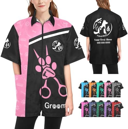 Custom Pet Grooming Smock, Personalized Dog Groomer Jacket by Cowcute