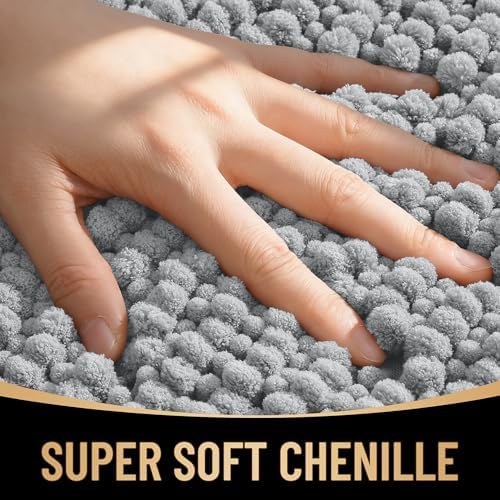 OLANLY Thick Chenille Bathroom Runner Rugs Mats 47x20, Light Grey - Image 2