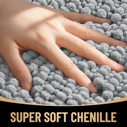 OLANLY Thick Chenille Bathroom Runner Rugs Mats 44x24, Light Grey - Image 2