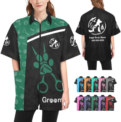 Custom Pet Grooming Smock, Personalized Dog Groomer Jacket by Cowcute