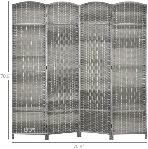 HOMCOM 4 Panel Room Divider 6 Ft Privacy Screen Hand-Woven Mixed Gray - Image 7