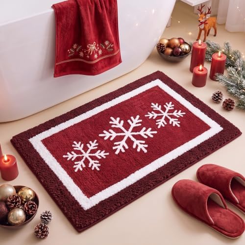 Boao Christmas Snowflake Bathroom Rug Winter Bath Mat 24"x16" by Boao