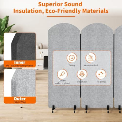 Soundproof Room Divider 72x66 Inches 3 Panel Office Partition - Image 3