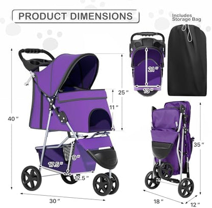 MoNiBloom Pet Stroller for Small/Medium Dogs and Cats up to 33 lbs - Image 3