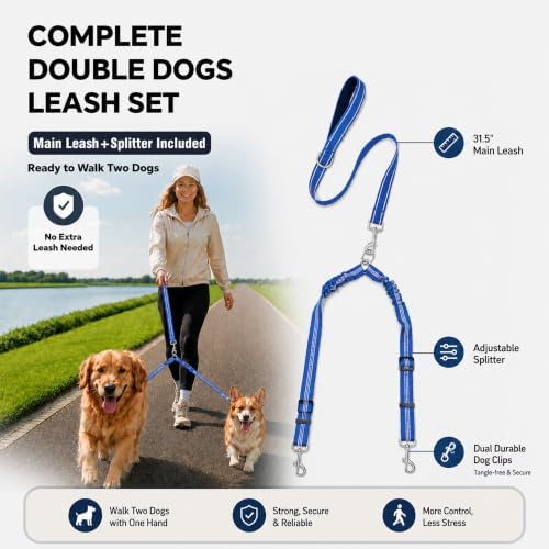 Double Dog Leash Padded Handle 360°Swivel No Tangle Dual Leash - Image 2