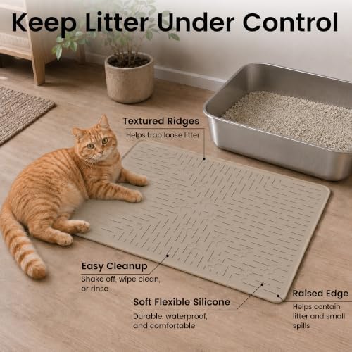 OHMO Cat Litter Mat, 23.5x16 Silicone Trapping Mat Beige - Image 2