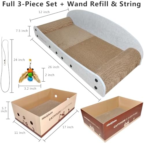 miwoowim 26" Large Cardboard Cat Scratcher Couch & Box Set - Image 2