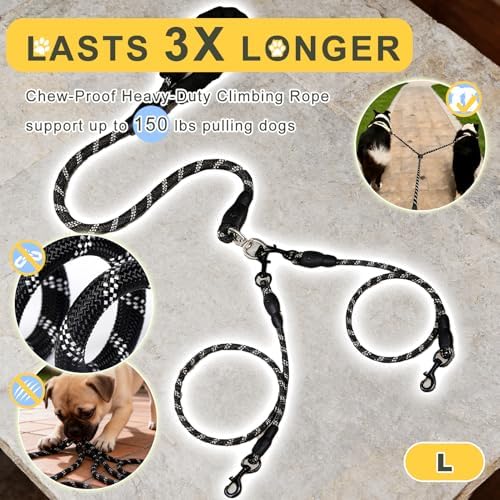 Dual Dog Leash - 360° Swivel No Tangle Walking Leash, Detachable Design - Image 2