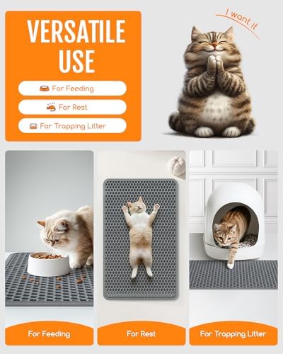 Powools Cat Litter Mat, Double-Layer, 23.2 x 14.6 in, Urine-Proof - Image 5