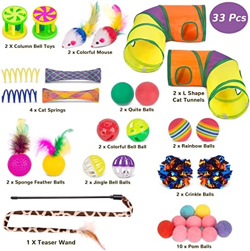 Retro Shaw 33Pcs Cat Toys for Indoor Cats, 2 Way Cat Game Tunnels - Image 2