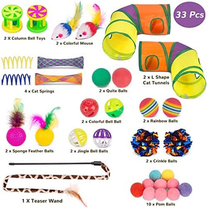 Retro Shaw 33Pcs Cat Toys for Indoor Cats, 2 Way Cat Game Tunnels - Image 2