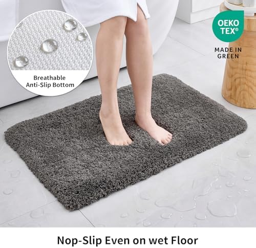Disolla Dark Grey Bathroom Rugs 20x32, Non-Slip Plush Thick Bath Mat - Image 3