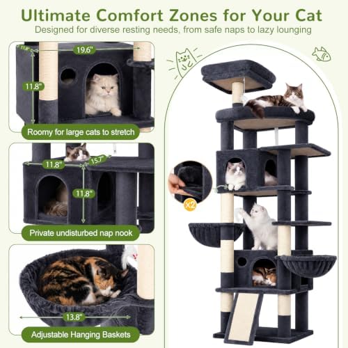 Globlazer 81in Cat Tree for Large Cats, Extra Tall Tower, Dark Grey - Image 4