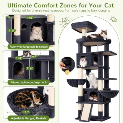 Globlazer 81in Cat Tree for Large Cats, Extra Tall Tower, Dark Grey - Image 4
