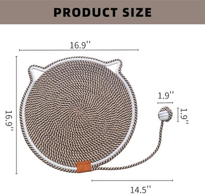 Cat Scratcher Mat 16.9'' Round Natural Cotton Rope Double-Sided, Dark Brown - Image 2